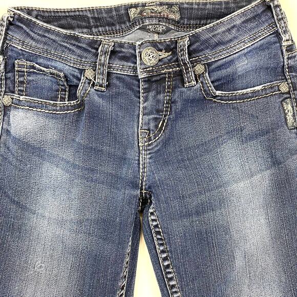 Silver Aiko Capri Jeans Kick Flare Denim Crop Dark Blue 5 Pocket Womens Sz 25 - Picture 3 of 11